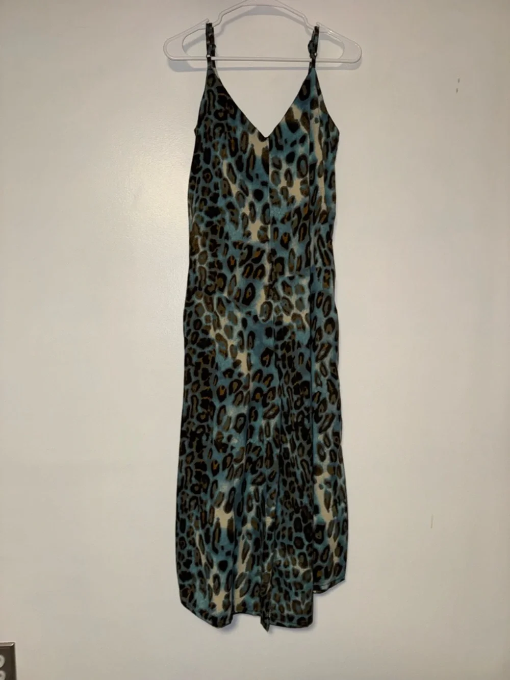 RAGA Leopard Print Wide-Leg Sleeveless V-Neck Jumpsuit Blue Brown M - Picture 2 of 5